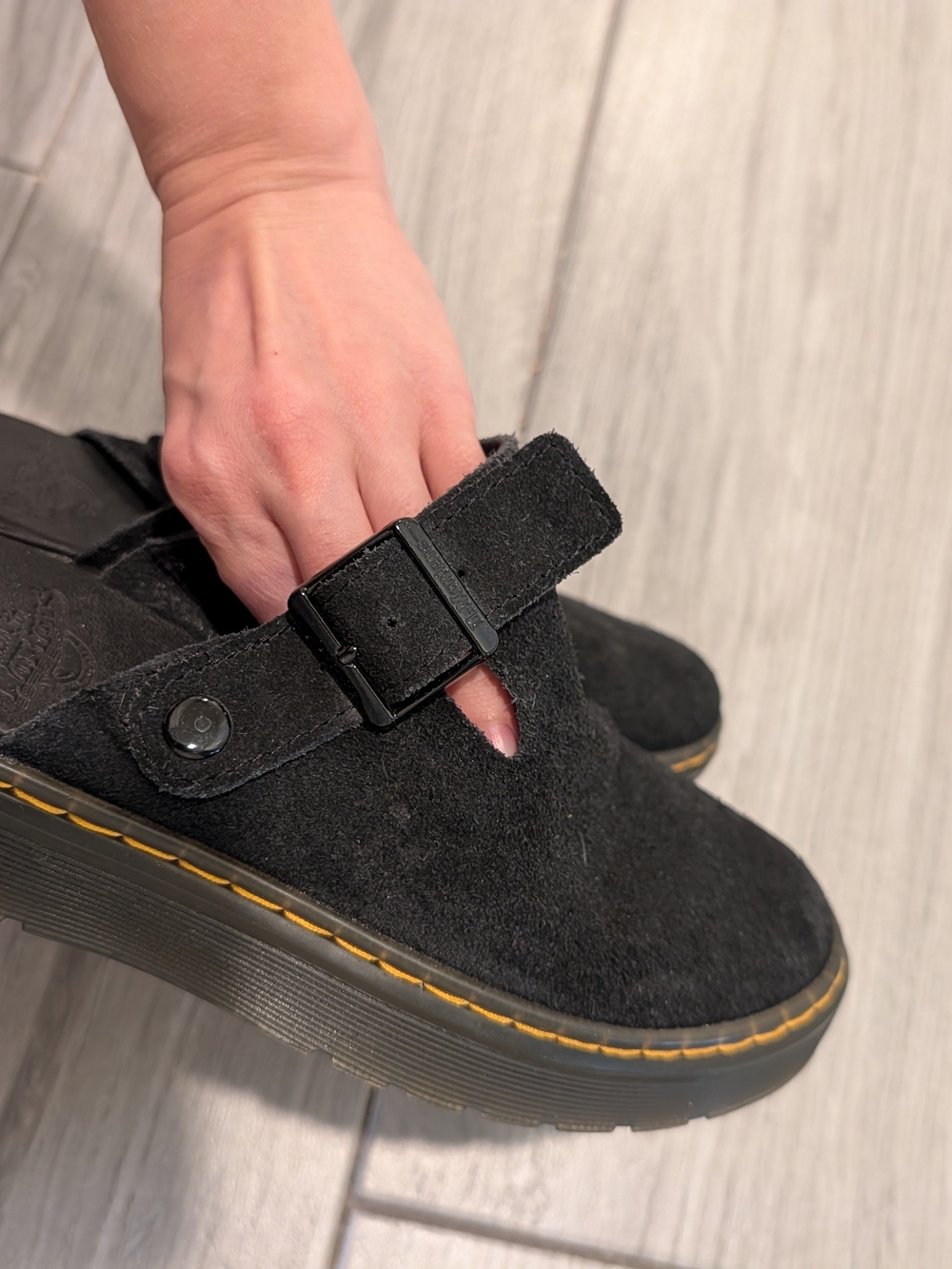 Dr. Martens Black Suede Platform Clogs
